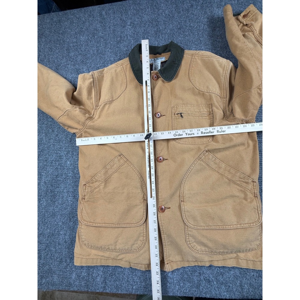 LL Bean Original Field Coat Mens Lrg Tan Excellent Primaloft Flannel Lined H147. - Picture 2 of 10